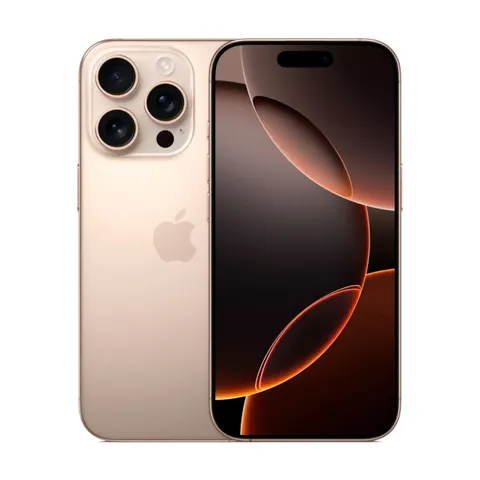 Apple iPhone 16 Pro, Пустынный Титан — вид спереди и сзади