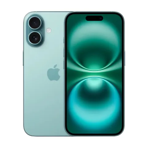 Apple iPhone 16, Бирюзовый — вид спереди и сзади